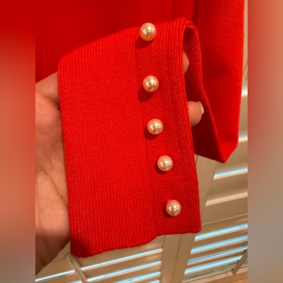 ZARA KNIT Red Pearl Button Cardigan Sweater - Coral Red Size S - Picture 4 of 10
